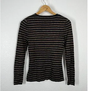 &Other Stories Striped Ribbed Knit Sweater Size Small S Black Gold Metallic thumbnail 5