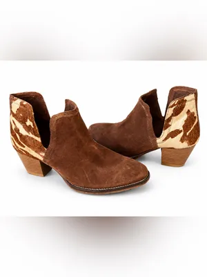 Roper Rowdy Cow Hair on Hide Suede Western Ankle Boots Women’s 7.5 thumbnail 2