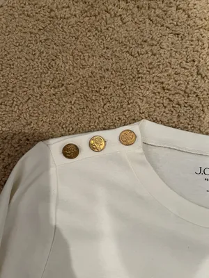 J. Crew Cream Long Sleeve Crewneck Top with Gold Shoulder Buttons thumbnail 3