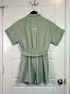 Free People Bohemian Sage Green Cotton No Plans Button Front Romper Size Medium thumbnail 4