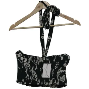 Womens Abercrombie & Fitch Green Floral Halterneck Tie-Back Crop Top Size Medium thumbnail 2