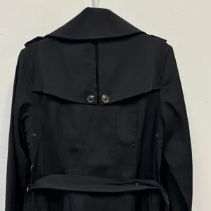 Calvin Klein Black Double Breasted Belted‎ Trench Coat Jacket XS Epaulettes thumbnail 9
