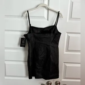 Retrofete Jourdana Coated‎ Denim Mini Bodycon Dress in Black Gator Size L NWT thumbnail 5