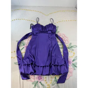 Rory vtg USA Purple Satin Bubble Hem Cocktail Dress Sweetheart‎ Back Bow Mini 6 thumbnail 4