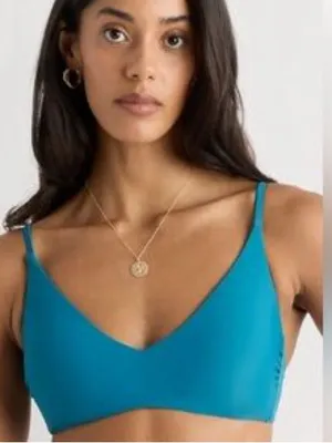NWOT Quince Italian V-Neck Bikini Top lagoon teal medium thumbnail 1