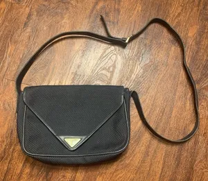 Vtg YSL Yves Saint Laurent Midnight Navy Blue Triangle Flap Crossbody Bag France thumbnail 1