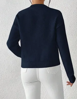 Navy Cable Knit Crewneck Sweater thumbnail 2
