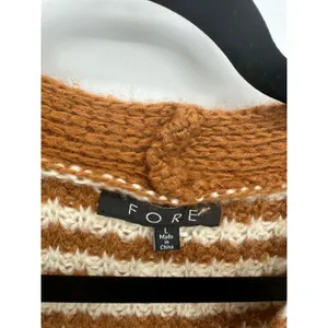 FORE Striped Chunky Knit‎ Cardigan Womens L Brown Cream Grandpa Cozy thumbnail 6