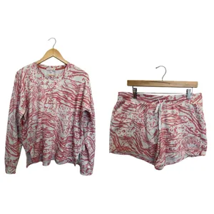 PJ Salvage Loungewear Set Women’s L Pink White Tiger Long Sleeve Shorts Pajamas thumbnail 2