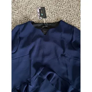 NWT Women’s Cherfly Navy Blue‎ Swing Dress ruffles short sleeves size medium thumbnail 4