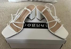 Bamboo White Strappy Block Heel Sandals thumbnail 1