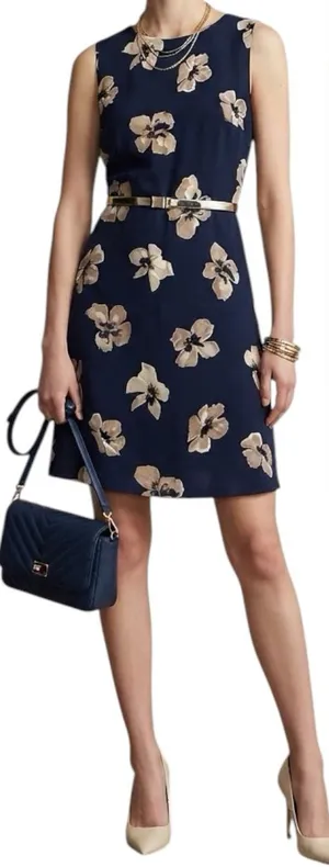 Tommy Hilfiger | NWOT Navy Cream Floral Print Sleeveless Shift Dress (Size 6) thumbnail 1