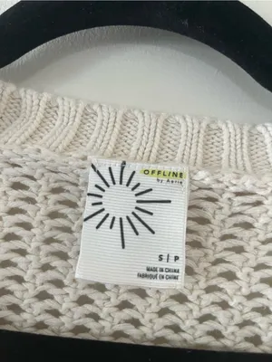 Offline by Aerie Cream Open Knit Cropped V Neck Sweater Small Chunky Coastal thumbnail 2