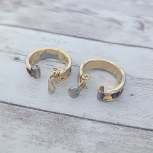 Vintage Clip On Earrings Large Hoops with Center Design - Damaged thumbnail 5