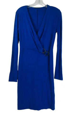 T Tahari Royal Blue Faux Wrap Long Sleeve Ring Detail Dress Small thumbnail 1