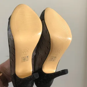 Lulu‎ Townsend Black & Beige Mesh Glitter Stiletto Heels 6 thumbnail 5