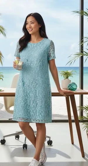 Juicy‎ Couture Blue Floral Lace Shift Dress Short Sleeve Aqua RN123475 Size Med thumbnail 1