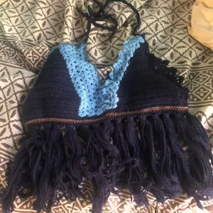 Handmade Crochet Top Blue Size M thumbnail 1