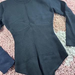 Abercrombie & Fitch Ribbed Knit Thong Bodysuit Long Sleeve Women's Size M Black thumbnail 4