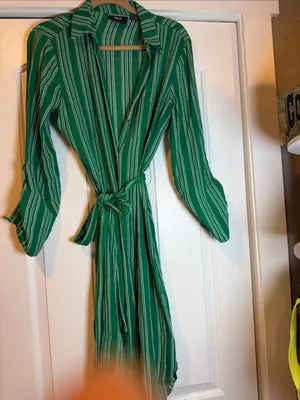 Maeve‎ Green Striped Midi Shirt Dress with Tie Waist 8 thumbnail 3