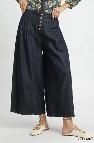 Umgee Stone Washed Wide-Leg Button-Front Culottes -‎ Large thumbnail 1