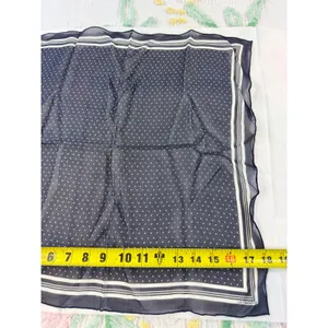 Liz‎ Claiborne vtg Navy Blue Polka Dot Square Scarf Sheer Striped Border 19x19 thumbnail 4