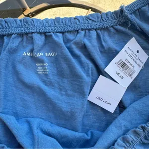 American Eagle Button Front Short Puff Sleeve Top in Blue Size XS NWT thumbnail 3