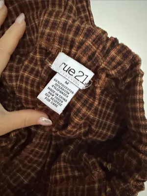 Rue 21 Brown Micro-Check Casual Pants with Elastic Waistband thumbnail 3