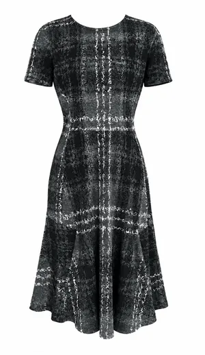 Betsey Johnson Gray Black Abstract Plaid Knit Skater Dress Womens Size 8 thumbnail 1