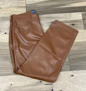 Old Navy Pants Size 14 Tan Faux Leather High Rise OG Loose Button Zip Front NWT thumbnail 1