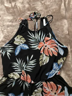 Final Touch Romper Women’s Size S Black with Coral and Blue Leaf Accents thumbnail 7