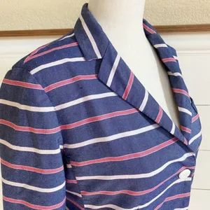 Gap The Academy Blazer Navy Blue Pink Striped Cotton Jacket Womens Size 4‎ thumbnail 4