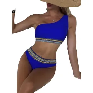 Shein High Waist Cheeky Tribal Blue Swim Bottom Swimwear LARGE Coastal‎ Bright thumbnail 3