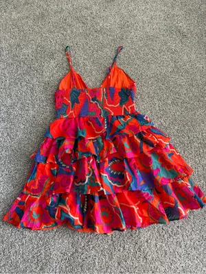Sugar Lips Kahlia Tropics Mavey Poplin Gauze Sweetheart Neck Sleeveless Tiered Ruffle Mini thumbnail 5