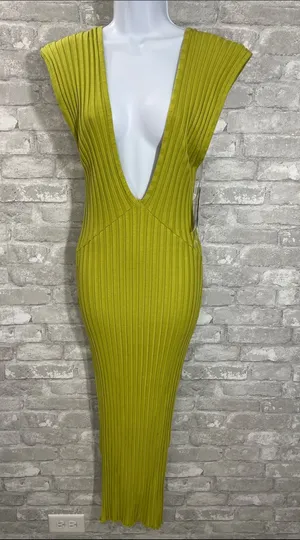 Simon Miller Jago rib-knit midi dress in kiwi green thumbnail 1