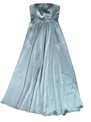 Anthropologie BHLDN Elsie Straight Neck Satin A-Line Gown Maxi Dress Dusty Blue thumbnail 13
