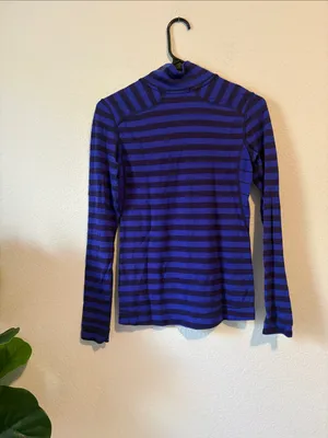 Smartwool Women’s Striped Quarter Zip Pullover - Royal Blue & Navy merino wool thumbnail 5