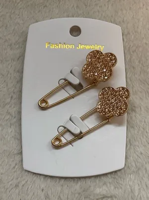 Fashion Jewelry Gold Crystal Flower Safety Pin Brooches - Gold thumbnail 1