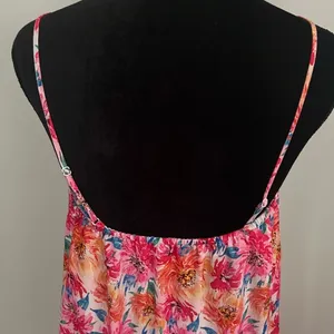 Pink Lily Floral Maxi Slip Dress Pink Orange Adjustable Strap Side Slit V-Neck M thumbnail 6