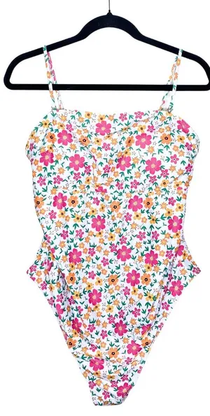 SHEIN Ditsy All Over Floral Print Padded One Piece Swimsuit XL Women's White thumbnail 1