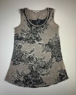 Miss Me Gray Floral Lace Tank Top thumbnail 1