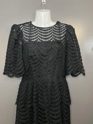 Vintage Kappi Dress Womens Small Black Lace Peplum Midi Cocktail Made USA 80s thumbnail 1