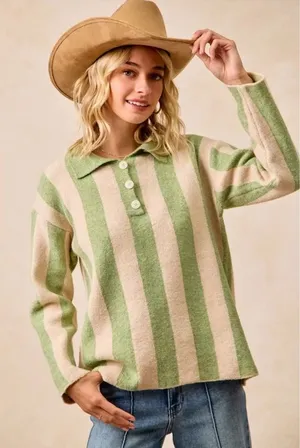 Bibi Olive and Green striped sweater thumbnail 1