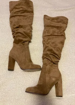Over the knee faux suede boots. Tan Size 10 thumbnail 1