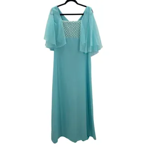 Vintage Miss Rubette Blue Chiffon‎ Cape Embroidered Lace Maxi Dress 16 Mod Twee thumbnail 2