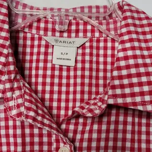 Ariat western gingham checkered plaid red white button down sequins top sz S thumbnail 4