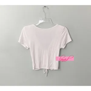 Ambiance Apparel Ruched Scrunched V-Neck Short Sleeve Drawstring Gathered Cropped Tee Crop Top S thumbnail 3