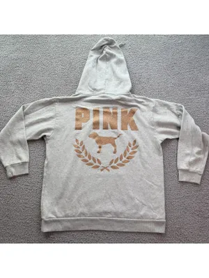 PINK Victoria’s Secret Hoodie Women Medium Gray Glitter Logo Pullover Sweatshirt thumbnail 2