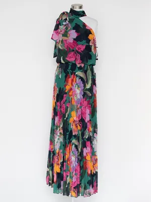 XSCAPE - Gia Floral Print Pleated Chiffon Halter Maxi Dress thumbnail 3