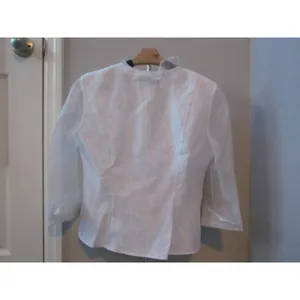 Alex‎ Evenings Ruffle Front Blouse Large White Sheer Organza Floral Jacquard thumbnail 2